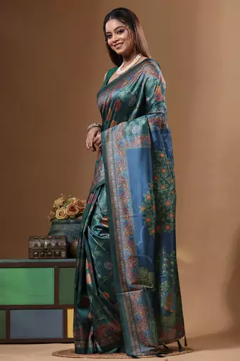 Multicolour semi - tussar with digital print saree with blouse piece