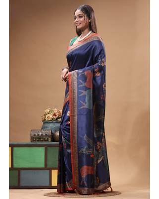 Multicolour semi - tussar with digital print saree with blouse piece 2