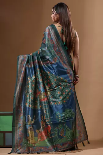 Multicolour semi - tussar with digital print saree with blouse piece