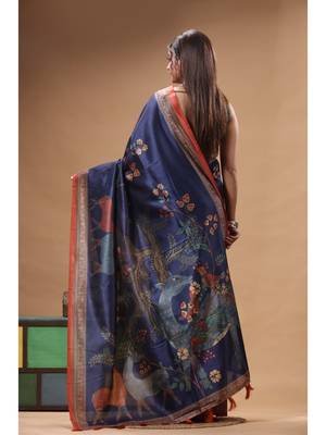 Multicolour semi - tussar with digital print saree with blouse piece 3