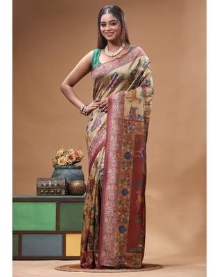 Multicolour semi - tussar with digital print saree with blouse piece 1