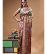 Multicolour semi - tussar with digital print saree with blouse piece
