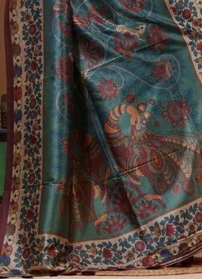 Multicolour semi - tussar with digital print saree with blouse piece 4