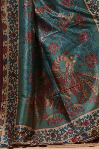 Multicolour semi - tussar with digital print saree with blouse piece