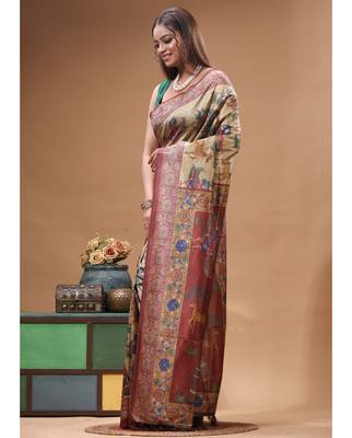 Multicolour semi - tussar with digital print saree with blouse piece 2