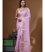 Lavendar mal chanderi with chicken kari saree with blouse piece
