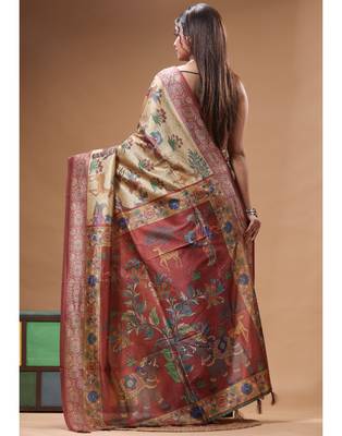 Multicolour semi - tussar with digital print saree with blouse piece 3