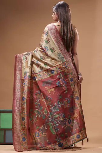 Multicolour semi - tussar with digital print saree with blouse piece