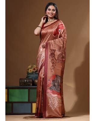 Multicolour semi - tussar with digital print saree with blouse piece 1