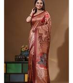 Multicolour semi - tussar with digital print saree with blouse piece