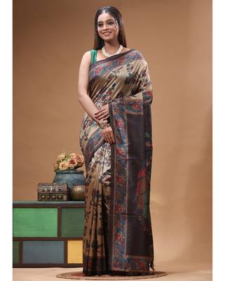 Multicolour semi - tussar with digital print saree with blouse piece 1