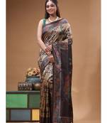 Multicolour semi - tussar with digital print saree with blouse piece