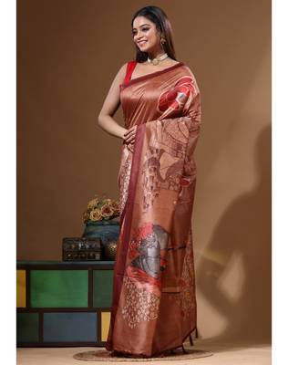 Multicolour semi - tussar with digital print saree with blouse piece 2