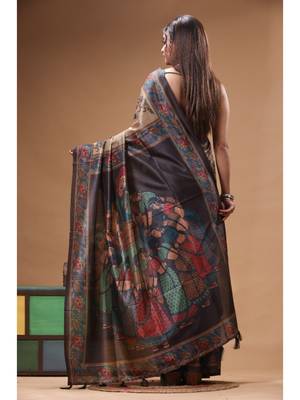 Multicolour semi - tussar with digital print saree with blouse piece 3
