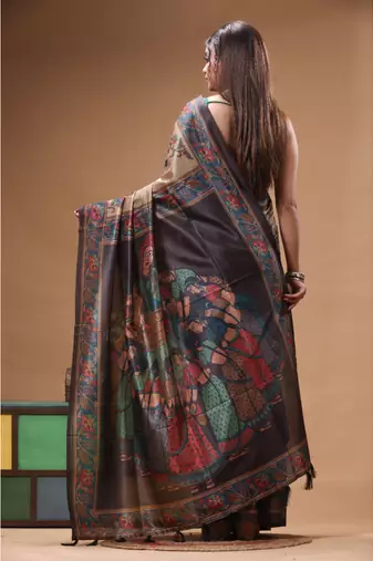 Multicolour semi - tussar with digital print saree with blouse piece