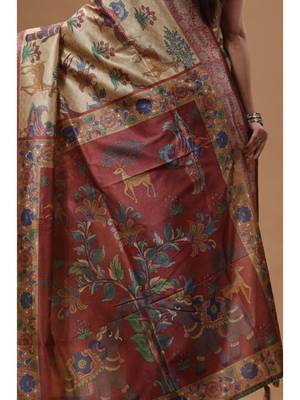 Multicolour semi - tussar with digital print saree with blouse piece 4