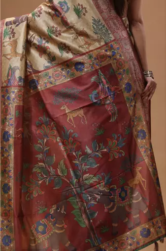 Multicolour semi - tussar with digital print saree with blouse piece