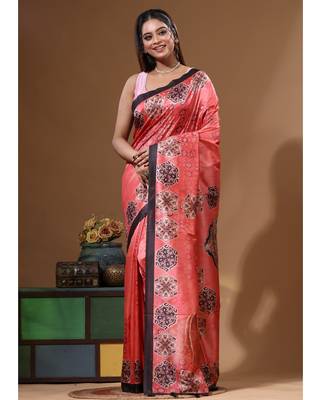 Multicolour semi - tussar with digital print saree with blouse piece 1