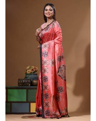 Multicolour semi - tussar with digital print saree with blouse piece 2