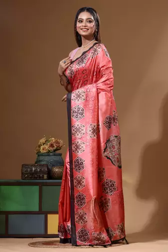 Multicolour semi - tussar with digital print saree with blouse piece