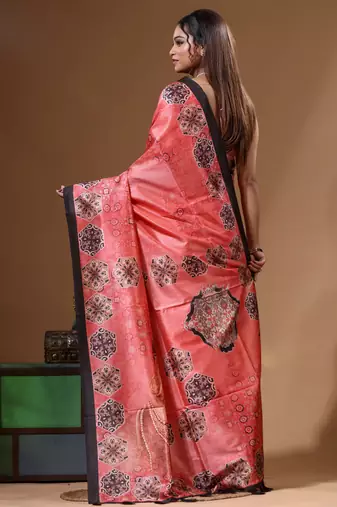 Multicolour semi - tussar with digital print saree with blouse piece