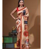 Multicolour semi - tussar with digital print saree with blouse piece