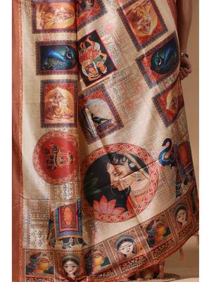 Multicolour semi - tussar with digital print saree with blouse piece 4