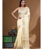 Lemon yellow mal chanderi with chicken kari saree with blouse piece