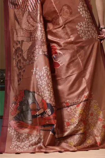 Multicolour semi - tussar with digital print saree with blouse piece