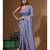 Teal blue pure linen with kantha work saree with blouse piece
