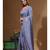 Teal blue pure linen with kantha work saree with blouse piece