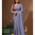 Teal blue pure linen with kantha work saree with blouse piece