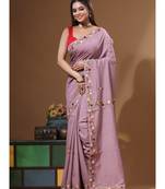 Lavendar pure linen with kantha work saree with blouse piece