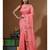 Cherry pink pure linen with kantha work saree with blouse piece