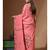 Cherry pink pure linen with kantha work saree with blouse piece