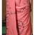 Cherry pink pure linen with kantha work saree with blouse piece