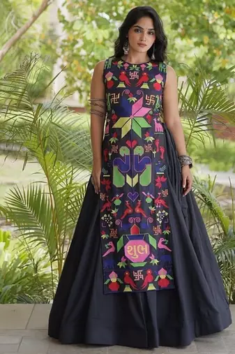 kora cotton lehenga choli with gamthi thread embroidery - full stitched free size