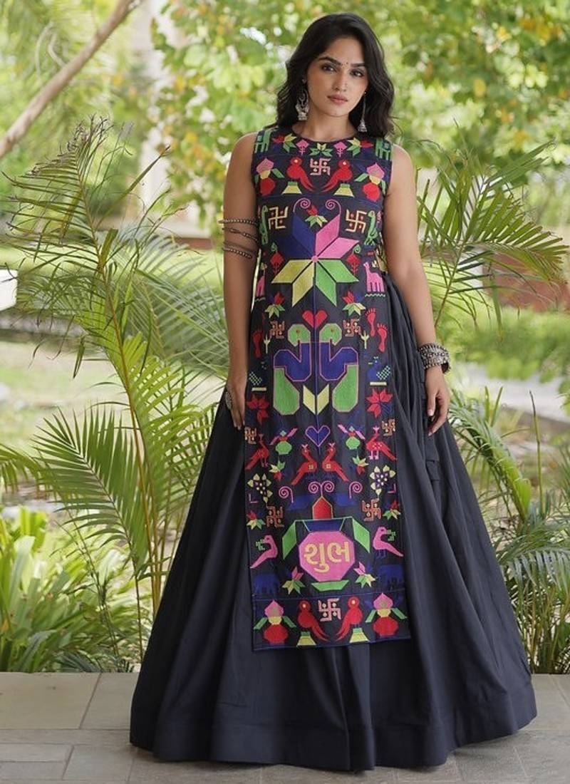 kora cotton lehenga choli with gamthi thread embroidery - full stitched free size
