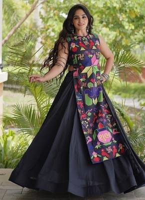 kora cotton lehenga choli with gamthi thread embroidery - full stitched free size 3