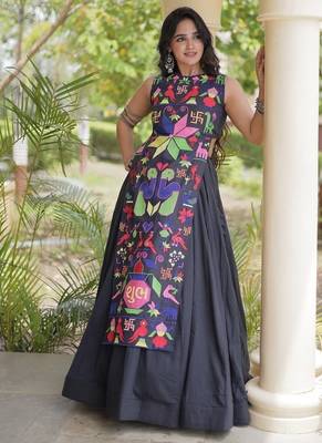 kora cotton lehenga choli with gamthi thread embroidery - full stitched free size 5