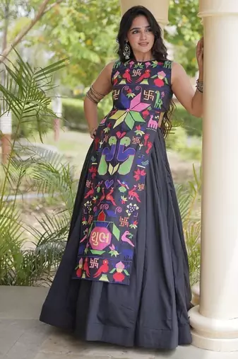 kora cotton lehenga choli with gamthi thread embroidery - full stitched free size
