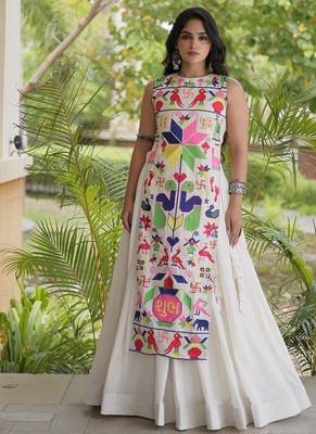 kora cotton lehenga choli with gamthi thread embroidery - full stitched free size 1