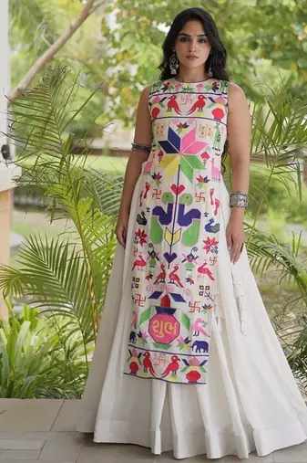kora cotton lehenga choli with gamthi thread embroidery - full stitched free size