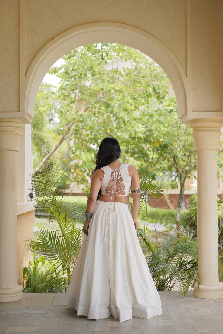 kora cotton lehenga choli with gamthi thread embroidery - full stitched free size