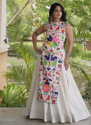 kora cotton lehenga choli with gamthi thread embroidery - full stitched free size 3
