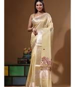 Yellow kota tissue with kantha work saree with blouse piece
