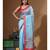 Blue supernet with kantha work saree with blouse piece