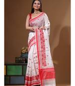 White supernet with computer embroidery saree with blouse piece