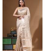 Beige tissue with computer embroidery saree with blouse piece