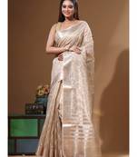 Beige tissue with computer embroidery saree with blouse piece